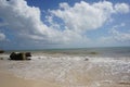 Tulum beach, white sand and blue sky, Carribean sea