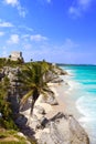 Tulum Mayan city ruins in Riviera Maya at the Caribbean Royalty Free Stock Photo