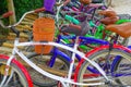 TULUM, MEXICO - JANUARY 10, 2018: Close up of bikes parked in a row in the enter of Mayan ruins of Tulum in Quintana Roo Royalty Free Stock Photo