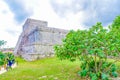 TULUM, MEXICO - JANUARY 10, 2018: Unidentified people walking in Mayan ruins Archeology area in Tulum. Yucatan