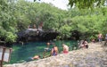 TULUM, MEXICO - Jul 29, 2019: Cenote Cristalino Crowd