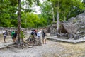 Coba Maya Ruins ancient buildings pyramids in tropical jungle Mexico