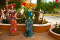 Tulum, Quintana Roo, Mexico: Statues of the goddess of death Catrina at the entrance to the souvenir shop. The main character of t