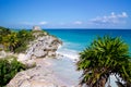 Tulum Temple on the Caribbean beach Coast Royalty Free Stock Photo