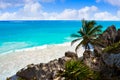 Tulum turquoise beach palm tree in Riviera Maya at Mayan Royalty Free Stock Photo