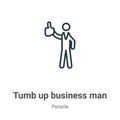 Tumb up business man outline vector icon. Thin line black tumb up business man icon, flat vector simple element illustration from