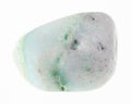 tumbled green aragonite gem stone on white