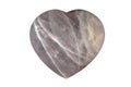 Tumbled and polished rose quartz heart on white background