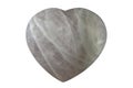 Tumbled and polished rose quartz heart on white background