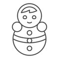 Tumbler doll thin line icon, Kids toys concept, roly poly toy sign on white background, doll balance icon in outline