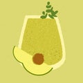 Cocktail with avocado and greens. Soft alcohol drink for bar. Vector with texture