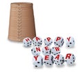 Tumbling dice spelling Happy New Year and a raffle cup standing Royalty Free Stock Photo
