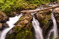 The tumbling waters at Sol Duc Falls, Olympic National Park, Washington, USA, long exposure to create a blurred motion to the Royalty Free Stock Photo