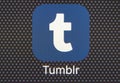 Tumblr application icon on Apple iPhone 8 smartphone screen close-up. Tumblr app icon. Tumblr is internet online social network.