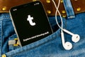 Tumblr plus application icon on Apple iPhone X smartphone screen close-up in jeans pocket. Tumblr plus app icon. Tumblr is interne Royalty Free Stock Photo