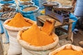 Tumeric and others spices for sale at the market in Debark