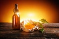 Tumeric powder on wooden desk Royalty Free Stock Photo