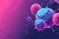 Tumor microenvironment background with cancer cells, T-Cells, nanoparticles, molecules and blood vessels