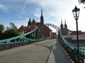 Tumski bridge, Ostrow Tumski, WrocÃâaw. Collegiate church and cathedral. Gothic temple of Wroclaw. Royalty Free Stock Photo