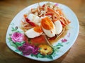 Tumthai kaikem (Thai Style Papaya Salad with Saltled Eggs)