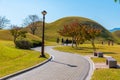 Tumuli park containing several royal tombs at Gyeongju, Republic of Korea Royalty Free Stock Photo