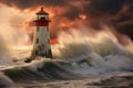 Tumultuous Lighthouse storm winter. Generate Ai Royalty Free Stock Photo