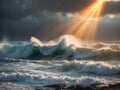 Tumultuous ocean scene with dramatic light Royalty Free Stock Photo
