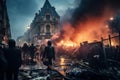 Tumultuous Paris demonstration chaos. Generate Ai Royalty Free Stock Photo