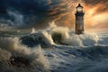 Tumultuous Stormy sea morning. Generate Ai Royalty Free Stock Photo