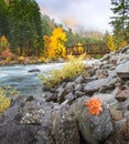 Tumwater river flow along the Leavenworth in Autumn Royalty Free Stock Photo