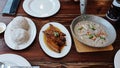 Tuna adobo and tuna bicol express served with steamed rice Royalty Free Stock Photo