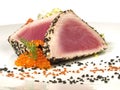 Tuna Appetizer - Fish Fillet with red and black Salt Royalty Free Stock Photo