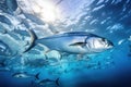 Tuna in the blue ocean. Underwater world. 3d rendering, A large school of Trevally in a deep blue tropical ocean, AI Generated Royalty Free Stock Photo