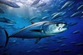 Tuna in the deep blue water of the Caribbean Sea, Mexico, A large school of tuna in a deep blue ocean, Philippines, AI Generated Royalty Free Stock Photo