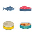 Tuna fish can steak icons set, flat style Royalty Free Stock Photo