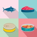 Tuna fish can steak icons set, flat style Royalty Free Stock Photo