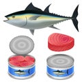 Tuna fish can steak mockup set, realistic style Royalty Free Stock Photo