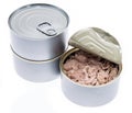 Tuna fish in a can on white Royalty Free Stock Photo