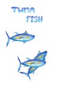 Tuna fish group and hand lettering on a white background set. Watercolor illustration