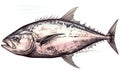 Tuna fish,  Ink and watercolor drawing Royalty Free Stock Photo