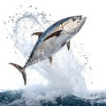 Jumping tuna fish with water splash isolated on white background Royalty Free Stock Photo