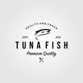 Tuna fish logo premium vintage retro label seafood vector illustration