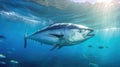 Tuna fish in the ocean. School of tuna fish in the ocean. Tuna. Generative Ai Royalty Free Stock Photo