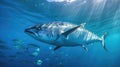 Tuna fish in the ocean. School of tuna fish in the ocean. Tuna. Generative Ai Royalty Free Stock Photo