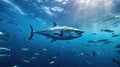 Tuna fish in the ocean. School of tuna fish in the ocean. Tuna. Generative Ai Royalty Free Stock Photo