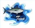 Tuna fish seafood, in fashionable paper style bulk layers