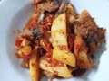 tuna fish and red chili potatoes taste spicy and delicious & x28;Indonesian cash food& x29;