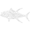 Tuna fish. Sketch of adult anti-stress coloring book or nursery, line drawing, logo or tattoo with doodle, zentangle