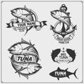 Tuna fishing labels, badges, emblems and design elements. Royalty Free Stock Photo