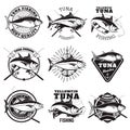 Tuna fishing labels isolated on white background. Design element Royalty Free Stock Photo